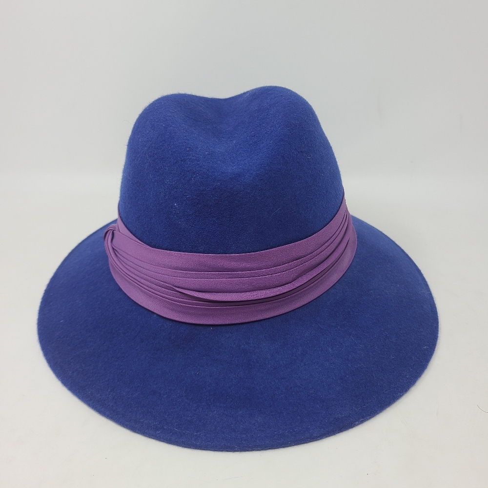 Vintage Lancaster Women's Hat Blue Wool Fedora 22" - Picture 3 of 7